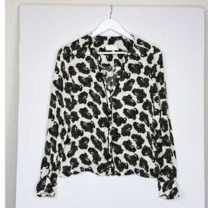 A.L.C. 100% Silk Paisley Blouse Womens Ivory Green Long Sleeve Medium